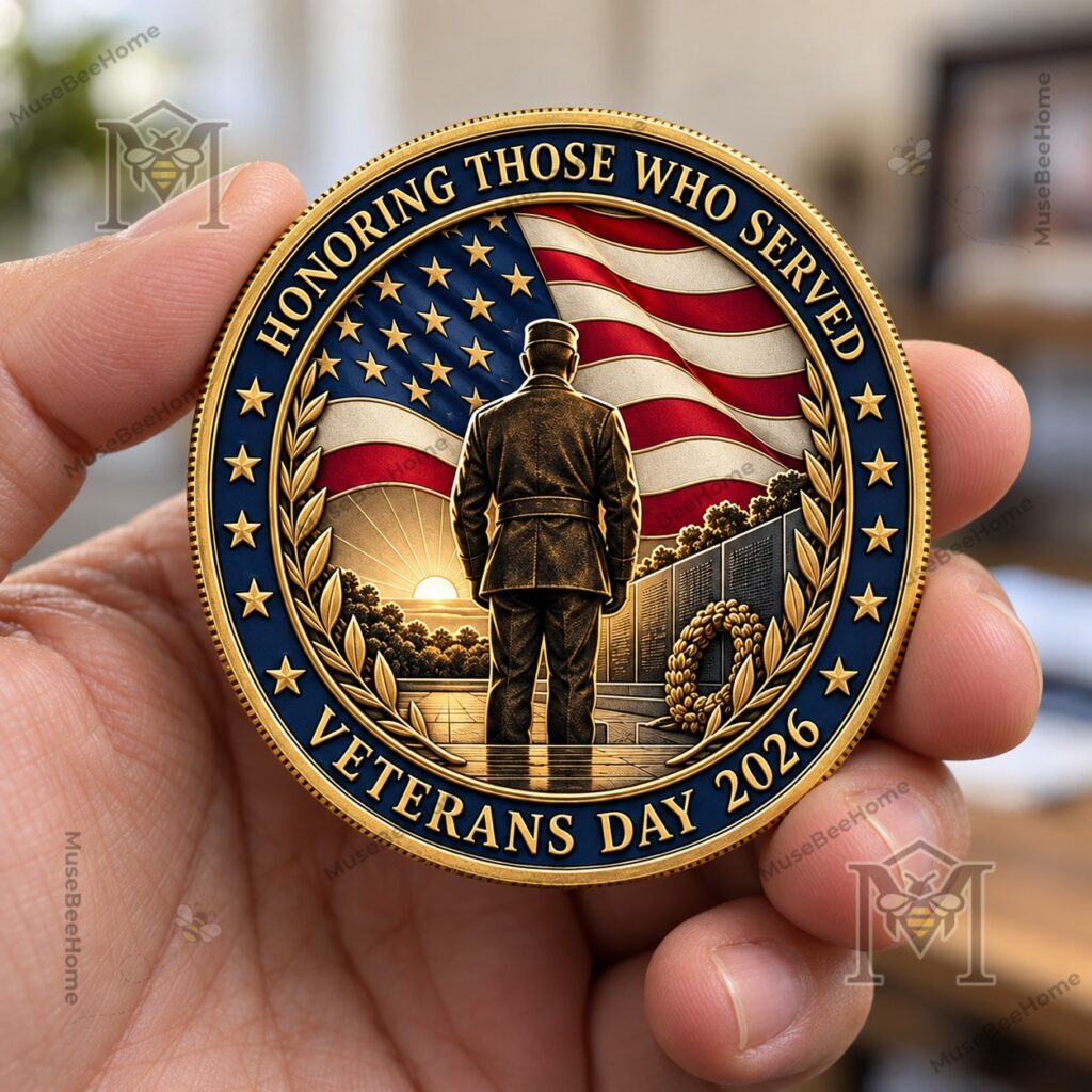 Veterans Day 2026 USA 250th Anniversary Commemorative Coin - angled coin display