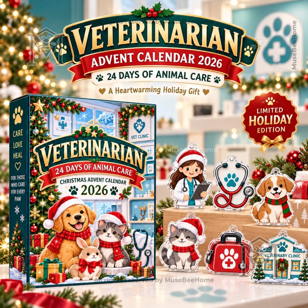 Veterinarian 2026 Christmas Advent Calendar – Photo 1 Veterinarian 2026 Animal Care Advent Calendar box with illustrated veterinary-themed charms