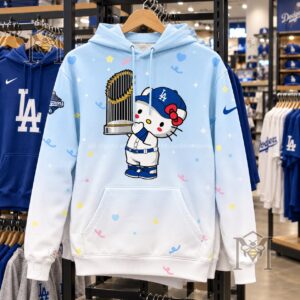 Los Angeles Dodgers Hello Kitty and Friends Hoodie - back view with group character graphic