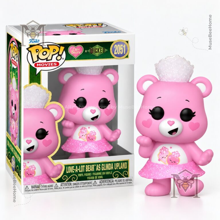 Wicked x Care Bears Love-A-Lot Bear Funko Pop - boxed figure beside unboxed figure