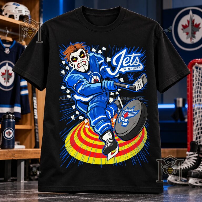 Winnipeg Jets Danhausen Crossover T-Shirt - front view showing full illustrated hockey design
