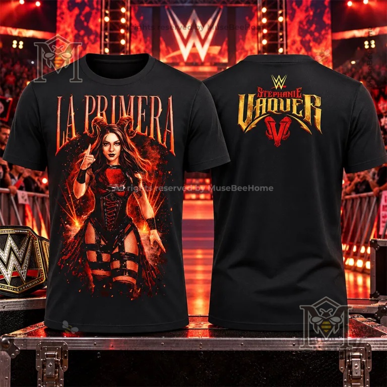 WWE Stephanie Vaquer La Primera T-Shirt - front and back design displayed together