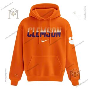 Clemson Tigers Wordmark and Paw Orange Hoodie - front graphic with paw-print sleeve