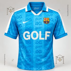 FC Barcelona Tyler The Creator GOLF WANG Football Jersey - front displayed on hanger