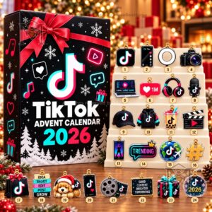 TikTok 2026 Christmas Advent Calendar - angled view showing front and decorated side panel