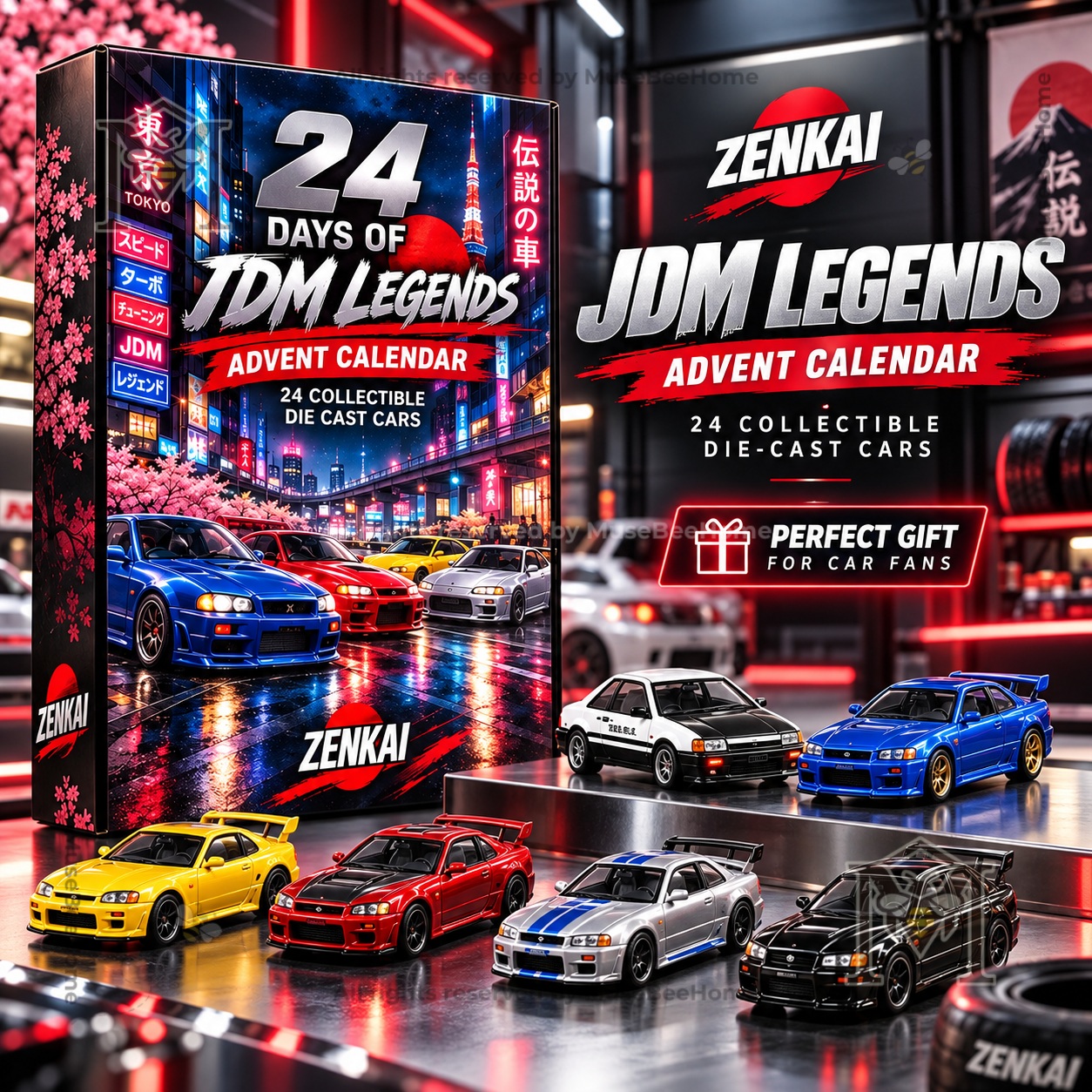 ZenKai 24 Days of JDM Legends Advent Calendar - front box and collectible cars