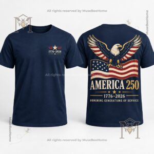 America Veterans Day 2026 250th Anniversary T-Shirt - close-up of front chest emblem